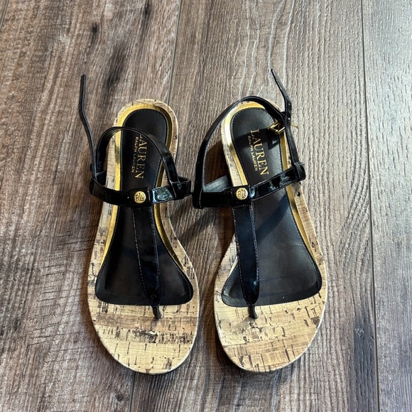 Lauren Ralph Lauren KYA Black Patent Sandals Women’s Size 9B - Picture 1 of 11